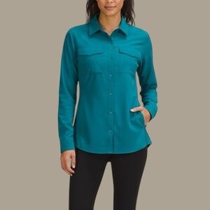 REI Sáhara Teal Button-Up Shirt Zippers Hiking Sz Medium